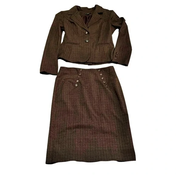 Vintage BCX Women's Brown Tweed Skirt Suit Set Skirt SZ 5 Jacket Size Large NWT - Picture 2 of 16